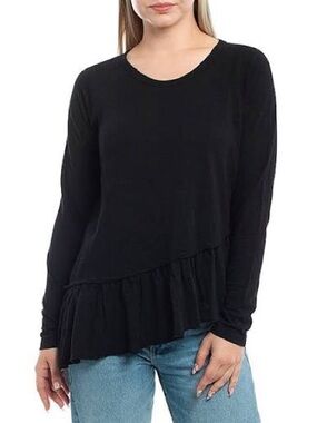 WILT Long-Sleeve Raglan Asymmetric Top | Black | Size S | NWOT